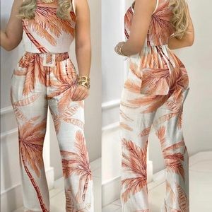 Tropical Print Colorblock Top & Pants Set